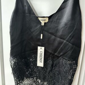 L'AGENCE Black Satin and Lace Chemise